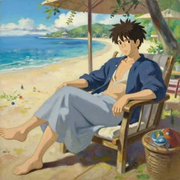 baroque oil painting of anime key visual concept art of doom guy relaxing in a beachside resort, acrylic painting, trending on pixiv fanbox, palette knife and brush strokes, style of makoto shinkai jamie wyeth james gilleard edward hopper greg rutkowski studio ghibli genshin impact