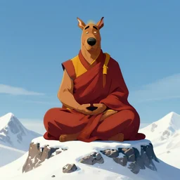Shaggy from scooby doo as a monk meditating on the top of Mount Everest, digital art