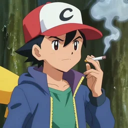 a still from the pokemon anime of someone smoking a cigarette with shining smoke, 1 9 9 6