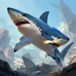 shark as an apex legends character digital illustration portrait design by, brooke shaden detailed, gorgeous lighting, wide angle action dynamic portrait