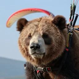 closeup of a paragliding grizzly, photo, 8 k resolution