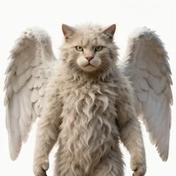 an extremely hairy angel with fluffy wings and four arms, perfect eyes, detailed face,