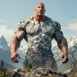 still of cross between large mountain & dwayne johnson, anthropomorphism, mountain made of dwayne johnson, 8 k, 8 5 mm, f. 1 4, beautiful composition