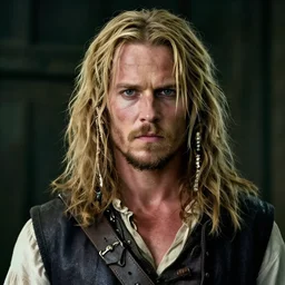 portrait photo of a blonde irish pirate no beard, cinematic shot, short hair, sigma lens