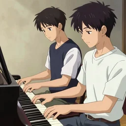 Two handsome anime boys playing the piano, Kyoto Animation