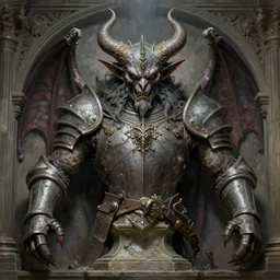 a detailed bust knight in wet stone, demonic, demon, symmetry, symmetrical, by greg rutkowski and justin gerard, digital art, monstrous, art nouveau, baroque style, realistic painting, very detailed, fantasy, dnd, character design, top down lighting, trending on artstation