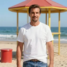 portrait of Lester from GTA V as sea lifeguard on the beach, full length shot, shining, 8k highly detailed, sharp focus, illustration, art by artgerm, mucha, bouguereau
