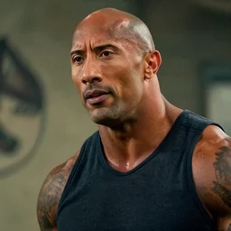 Film still close-up shot of Dwayne Johnson in the movie Jurassic Park. Photographic, photography