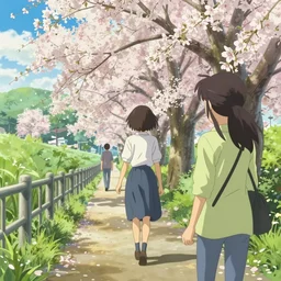 i walk in tachikawa - shi, tokyo. volumetric lighting, spring, nice weather, realistic illustration, perfectly shaded, soft painting, art by satoshi kon