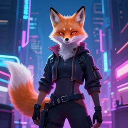 a transhuman fox fursona in a cyberpunk city, trending on artstation, by kawacy, neon backlighting, furry art