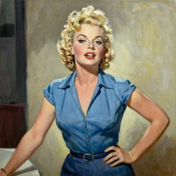 Pin-up of Doris Day by Gil Elvgren, realist, oil on canvas.