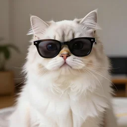 the fluffiest cat in the Universe wearing sunglasses, vaporwave style