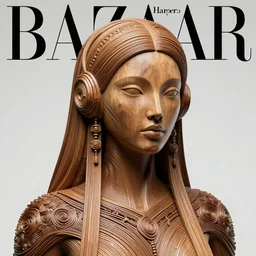 sculpture made of wood, portrait, female, future, shaman, harper's bazaar, vogue, magazine, insanely detailed and intricate, concept art, close up, ornate, luxury, elite, elegant, trending on artstation, by ruan jia, by Kenneth Willardt, by ross tran, by WLOP, by Andrei Riabovitchev,