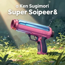 “a Ken Sugimori illustration of a Super Soaker commercial”