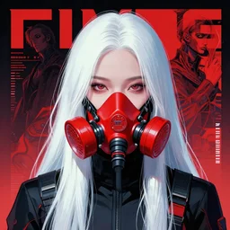 a woman with long white hair and red oxygen mask on face, cyberpunk art by kishi ganku, featured on pixiv, neo - dada, ilya kuvshinov, dystopian art, poster art
