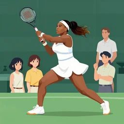 serena williams, swinging a racket, action shot, clean cel shaded vector art. shutterstock. behance hd by lois van baarle, artgerm, helen huang, by makoto shinkai and ilya kuvshinov, rossdraws, illustration.