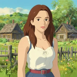 portrait art of beautiful girl emma stone in summer outfit at russian village, art by studio ghibli, makoto shinkai, trending on artstation, intricate details