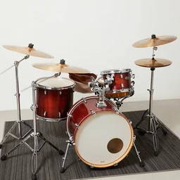 photo of a drumset mixed with many other instruments