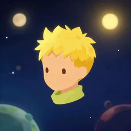 face icon stylized minimalist, portrait of the little prince, loftis, cory behance, hd, by jesper ejsing, by rhads, makoto shinkai and lois van baarle, by ilya kuvshinov, rossdraws, global illumination, bokeh, octane render, space in background, little planet, suns