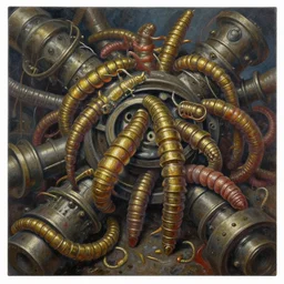 oil painting of disgusting varied filthy brass dentrivores clawing at year 4 0 0 0 machinery of worms by kelly freas, hyper detailed, cinematic, vaporwave