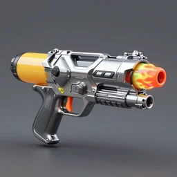 a water gun with splatoon 3 style, metal rocket gun, water gun, flame water reservoir, barrel nozzle, spray colorful paint