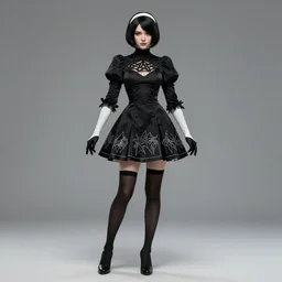 pinup character concept : full - body portrait of beautiful woman journalist alex wagner as a dark - haired nier automata, with black bob hairstyle, epicanthic folds, and mischievous smile, by vargas. elvgren, mucha, manara, wlop, serpieri, anders zorn, thomas lawrence, pixar, disney animation, michael cheval, peter mohrbacher,