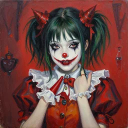 beautiful! beautiful! aesthetically pleasing! portrait of an anime goth clowngirl, painted by ilya kuvshinov!!! and zdzislaw beksinski
