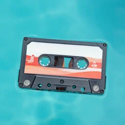 a cassette tape floating in the pool