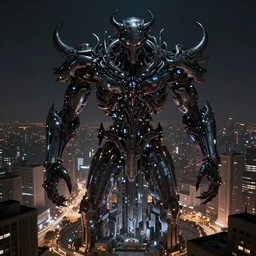 ultra realistic and intricate detailed giant villain tech treehouse on the middle of the city, evil, devil, bloody, night, high technology, innovation, Dark evil style, artstation, unreal render, depth of field, ambient lighting, award winning, stunning