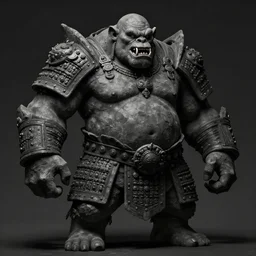 ogre, fat belly and bulky body, wearing mongolian tribal armor, beksinski and moebius, dark tone, gritty, fanged imp, full body concept, stone texture, beksinski, ruan jia, moebius, lois van baarle, dark soul concept art