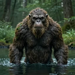 forest monster rising from the water, perfect faces