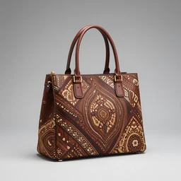 handbag with batik pattern, studio lighting, showcase