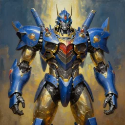 a giant buddha mecha blue and gold, tim hildebrandt, wayne barlowe, bruce pennington, donato giancola, trending on artstation, cinematic composition, beautiful lighting, hyper detailed, 8 k, oil on canvas