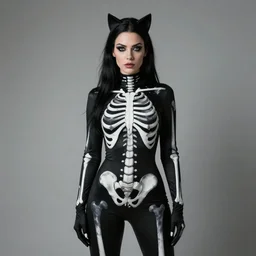 portrait of a woman, wearing a skeleton catsuit, by alex ross.