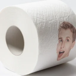 close up highly detailed roll of toilet paper with human faces