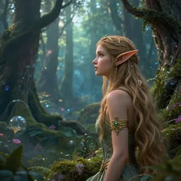 a beautiful render of an elf goddess gazing at a wonderous and magical forest, intrical details, fantasy image, ultra detailed, by peter rohrbacher, octane render, soft light