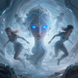 a whirlwind of souls rushing inside a cyberpunk metaverse, half body, blue glowin eyes, d d, fantasy, intricate, elegant, highly detailed, colorful, vivid color, digital painting, artstation, concept art, art by artgerm and greg rutkowski and alphonse mucha and ruan jia