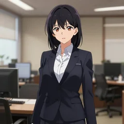 a beautiful anime lady wearing a suit inside an office, character art portrait, anime key visual, official media, illustrated by wlop, extremely detailed, 8 k, trending on artstation, cinematic lighting, beautiful,