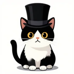 a black and white cat wearing a top hat, vector art by hanns katz, character portrait by puru, furry art, deviantart contest winner, purism, contest winner, concept art, flat shading, vanitas, anthropomorphic cat with black left ear and black right paws