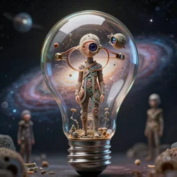 utopian Galaxy, raf simons fashion couture, intricately detailed tiny humanoid inside a light bulb in the style of Emiliano Ponzi and  Chris Ware, futuristic 1990s contemporary art, sci-fi,eye glass, inside view, humanoid pov, intricate artwork by Tooth Wu and wlop and beeple, octane render, trending on artstation, greg rutkowski very coherent symmetrical artwork, depth field, unreal engine, cinematic, hyper realism, high detail, octane cinema 4D render, A24 cinematography, 8k