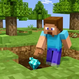 margot robbie digging in minecraft, villager, trees, diamond