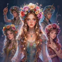 jacinda adern ( kind leader ) ; by james jean, charlie bowater, tom bagshaw, nikolay makovsky, melanie delon : : enchanting, colorful, ethereal, magical, glowing, sparkle, iridescent, flowerpunk, portrait, character design, illustration, hyperrealism, photorealism, digital art, concept art, fantasy, whimsy, weta, wlop, art