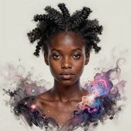 portrait of young black woman with bantu knots, afro - futurist style, intricate, elegant, exploding nebulae, highly detailed, digital painting, artstation, concept art, smooth, sharp focus, illustration, art by wlop, mars ravelo and greg rutkowski