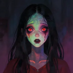 illustrated portrait of a creepy creature, colorful, moody, sophia rapata, chris raimo art, matte, matt dangler, dramatic lighting