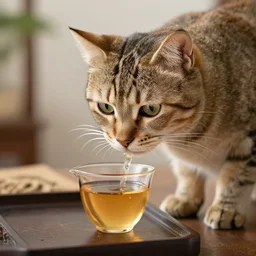cat drinking tea