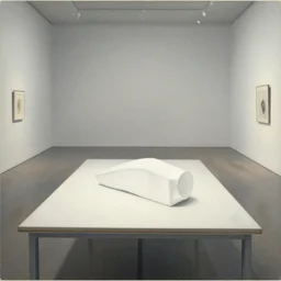 a white object on a table in a vast room, by marcel duchamp, archival pigment print, 1 9 2 0, academic art, conceptual art