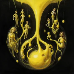 human mitosis, chiaroscuro!!, solarpunk, postminimalism, opaque yellow liquid, floating, tendrils, ooze, hyperrealism, surrealism, by greg rutkowski and zdzisław beksinski and norman rockwell and gil elvgren and michal karcz and magali villeneuve and gerald brom