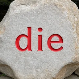 the word : die, writed on a giant stone