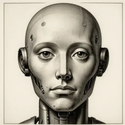 detailed realistic beautiful robot face portrait by jean delville, gustave dore and marco mazzoni, art nouveau, symbolist, visionary, gothic, pre - raphaelite. horizontal symmetry