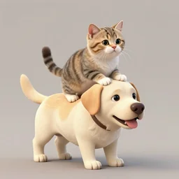 tiny cat riding a labrador, cat on top of dog, concept art, artstation, trending on Instagram, Twitter, hd